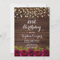 Burgundy Floral String Lights Wood 21st Birthday