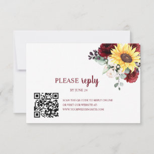 Burgundy Floral Sunflowers Autumn Fall RSVP Card