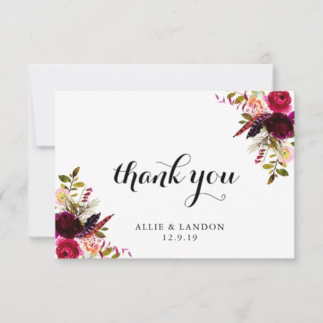 Burgundy Floral Thank You Card (Front)