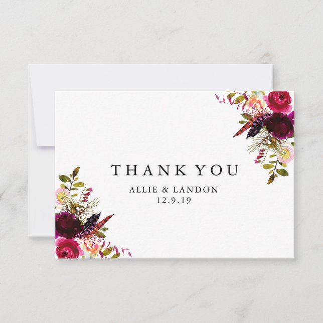 Burgundy Floral Thank You Card (Front)