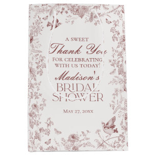 Burgundy Floral Toile De Jouy Bridal Shower Favour Medium Gift Bag