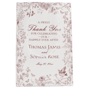 Burgundy Floral Toile De Jouy Wedding Party Favour Medium Gift Bag