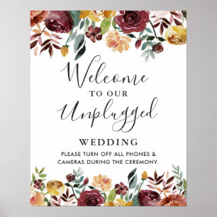 Burgundy Floral Unplugged Wedding Sign