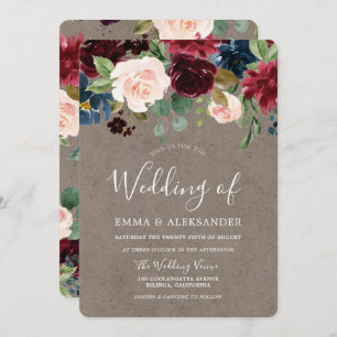 Burgundy Floral Vintage Elegant Wedding Invite