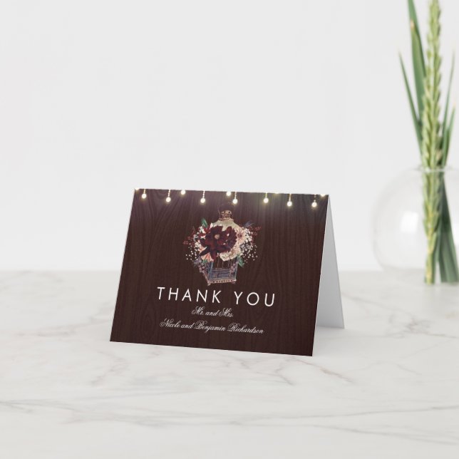 Burgundy Floral Vintage Lantern Rustic Thank You (Front)