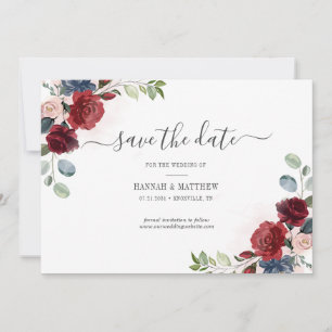 Burgundy Floral Watercolor Blush Save The Date