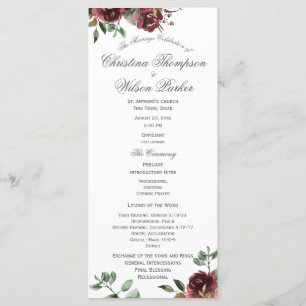 Burgundy Floral Watercolor Bouquet Wedding Program
