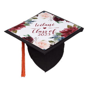 Burgundy Floral Watercolor Class of Graduation Cap Topper