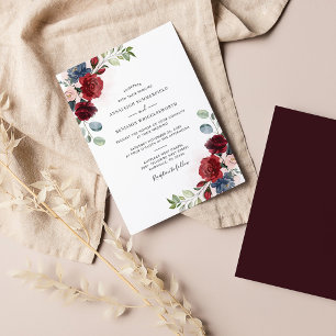 Burgundy Floral Watercolor Elegant Wedding Invitation