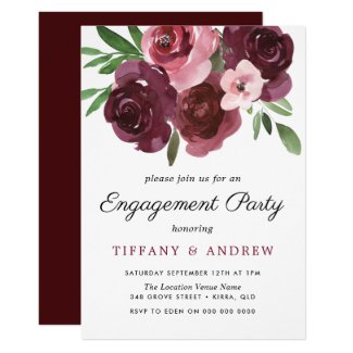 Burgundy Floral Watercolor Engagement Party Invite