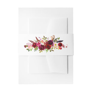 Burgundy Floral Watercolor Invitation Belly Band