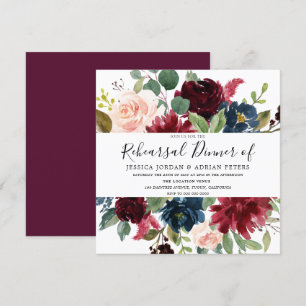 Burgundy Floral Watercolor Rehearsal Dinner Invite