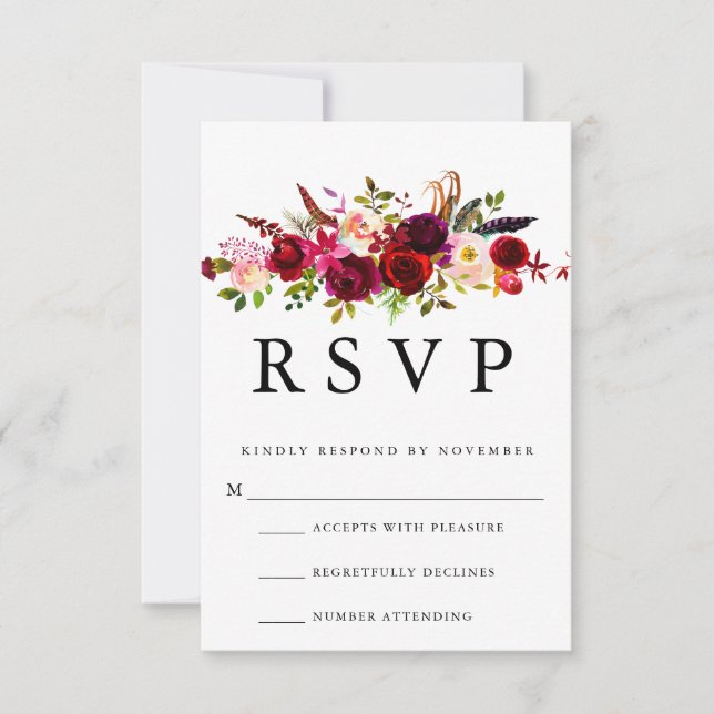 Burgundy Floral Watercolor RSVP (Front)