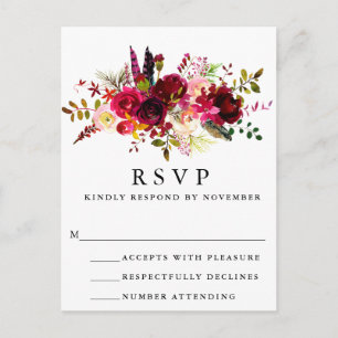 Burgundy Floral Watercolor RSVP Postcard