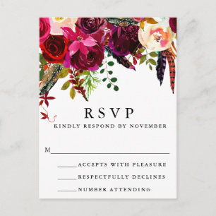 Burgundy Floral Watercolor RSVP Postcard