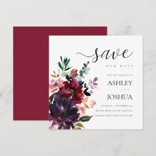 Burgundy Floral Watercolor Save The Date Invitation
