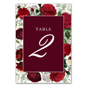 Burgundy Floral Watercolor Wedding Itinerary Table Number