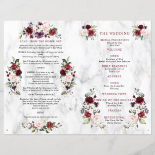 Burgundy Floral Wedding Booklet Program 2/2 pages 