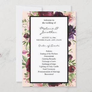 Burgundy Floral Wedding Ceremony Program - Pink