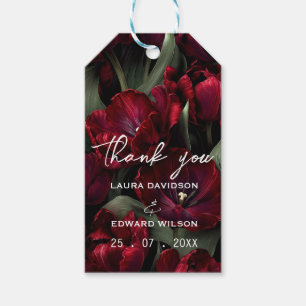 burgundy floral wedding design featuring rich wine gift tags