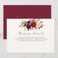 burgundy floral wedding details card