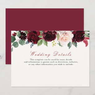 burgundy floral wedding details card