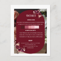 Burgundy Floral Wedding Details RSVP Enclosure