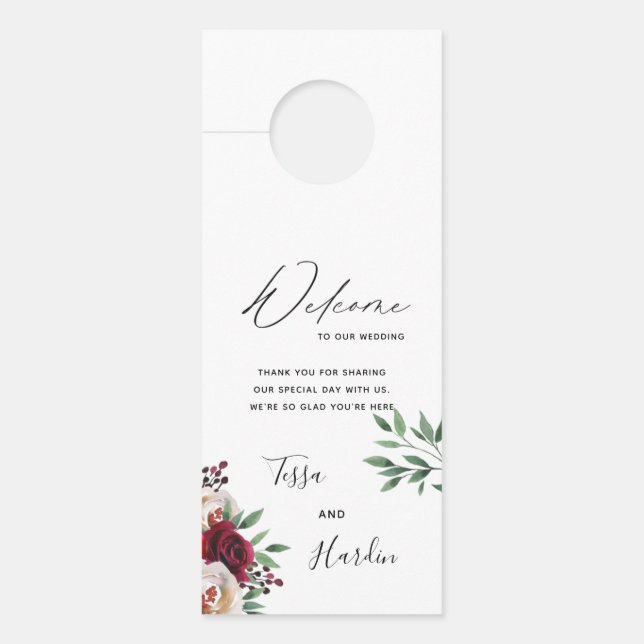 Burgundy Floral Wedding Door Hanger (Front)