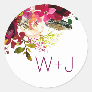 Burgundy Floral wedding envelope seal 3979