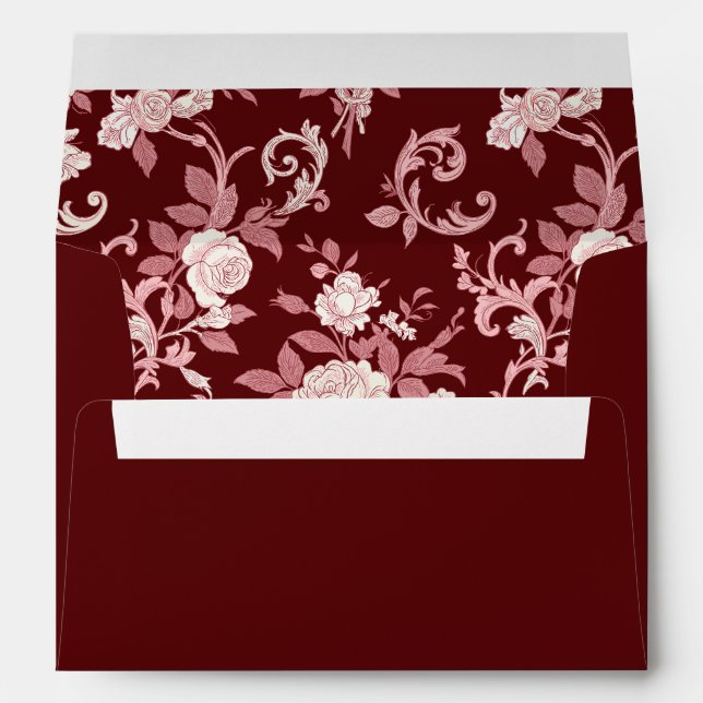 Burgundy Floral Wedding Envelope With Liner (Back (Bottom))