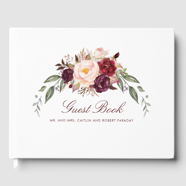 Burgundy Floral Wedding Guest Book (Front)