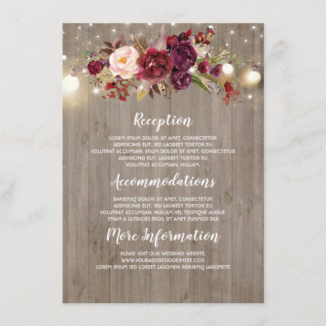 Burgundy Floral Wedding Information Guest Card (Front)