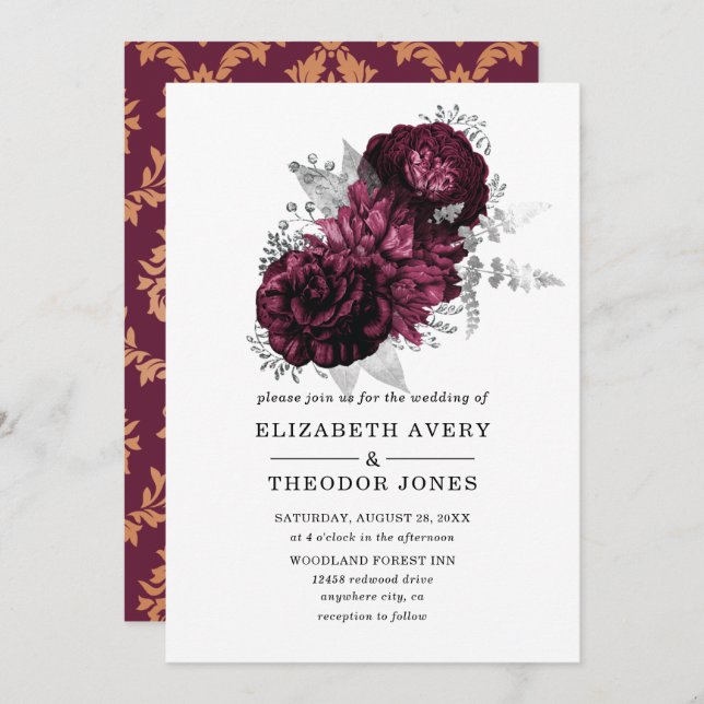 Burgundy Floral Wedding Invitation (Front/Back)