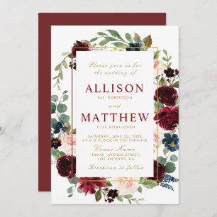 burgundy floral wedding invitation