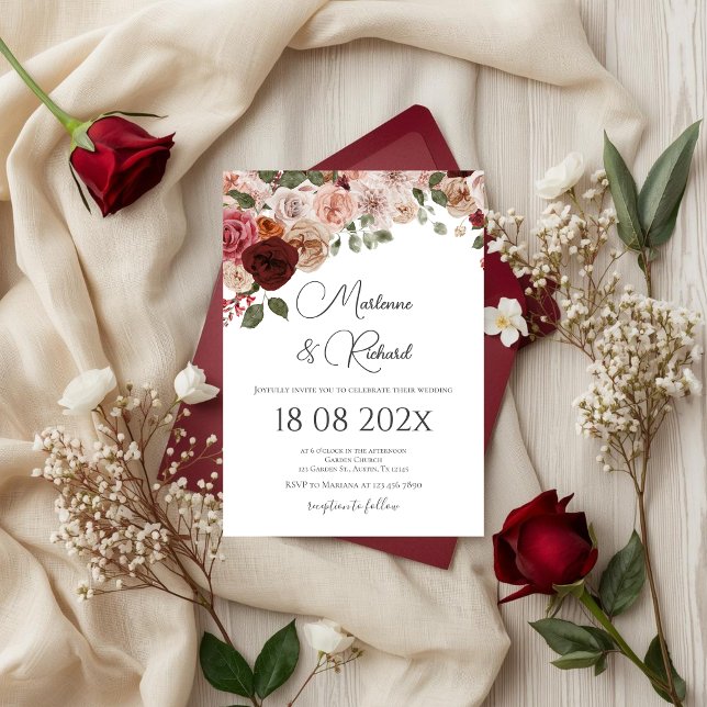 Burgundy Floral Wedding Invitation (Creator Uploaded)
