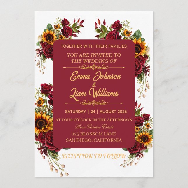 Burgundy Floral Wedding Invitation (Front)