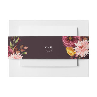 Burgundy Floral Wedding Invitation Belly Bands Invitation Belly Band