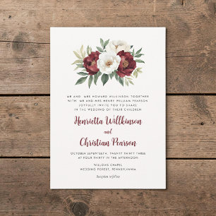 Burgundy Floral Wedding Invitation Script