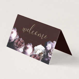 Burgundy Floral Wedding Meal Placement Card