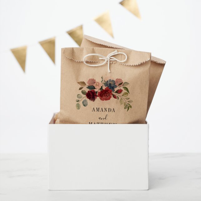 Burgundy Floral Wedding Party Favour Bag (Party)
