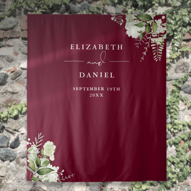 Burgundy Floral Wedding Photo Booth Backdrop Tapestry (Burgundy Floral Wedding Photo Booth Backdrop)