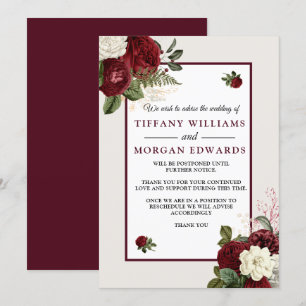 Burgundy Floral Wedding Postponed Announcement