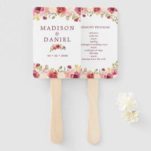 Burgundy Floral Wedding Program Hand Fan