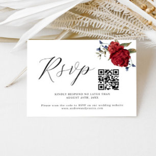 Burgundy Floral Wedding QR Code RSVP Card