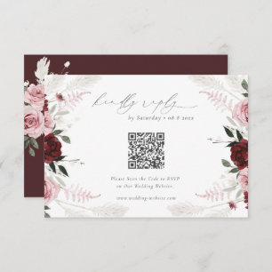 Burgundy Floral Wedding QR Code RSVP Enclosure Card