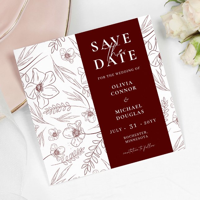 Burgundy Floral Wedding QR Code Save The Date (Créateur téléchargé)