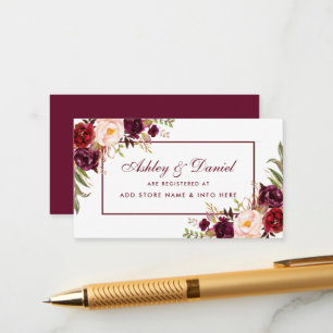 Burgundy Floral Wedding Registry Insert Card BR
