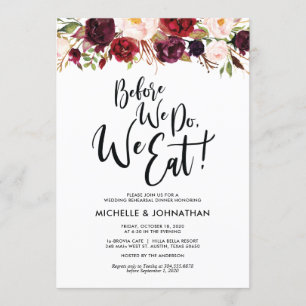 Burgundy Floral Wedding Rehearsal Dinner Invites