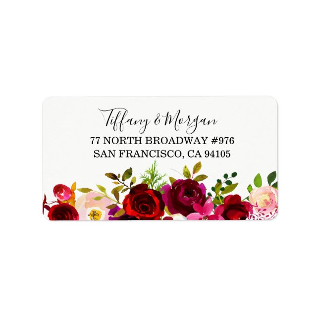 Burgundy Floral Wedding Return address label (Front)