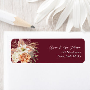 Burgundy Floral Wedding Return Address Label